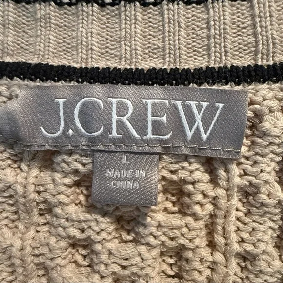 J. Crew Cropped Cable-knit Sweater - Classic Cardigan -Size Large tan black - Picture 9 of 15